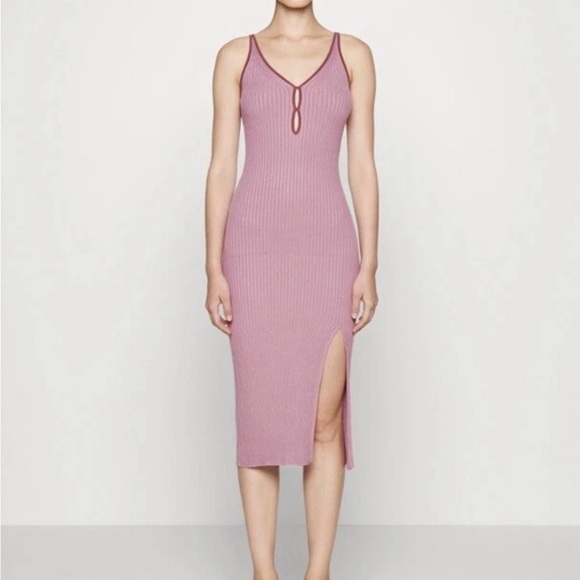 Abercrombie & Fitch Midi Dress Women’s XL Mauve Pink Ribbed Keyhole Leg Slit NWT - Picture 10 of 10